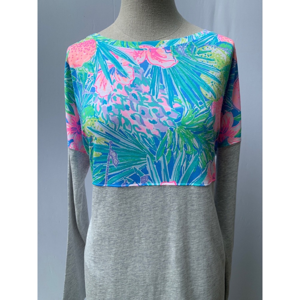 Lilly Pulitzer Dress Medium Gray Long Sleeve Swizzle In Finn T Shirt - Picture 10 of 12